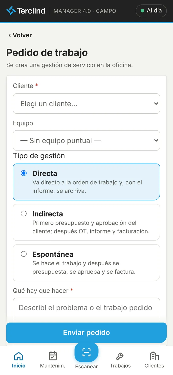 Pedido de trabajo.