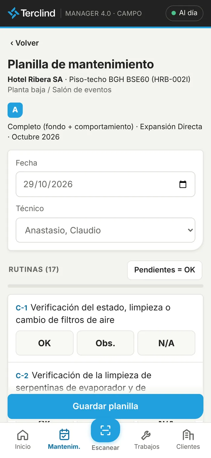 Planilla de mantenimiento.