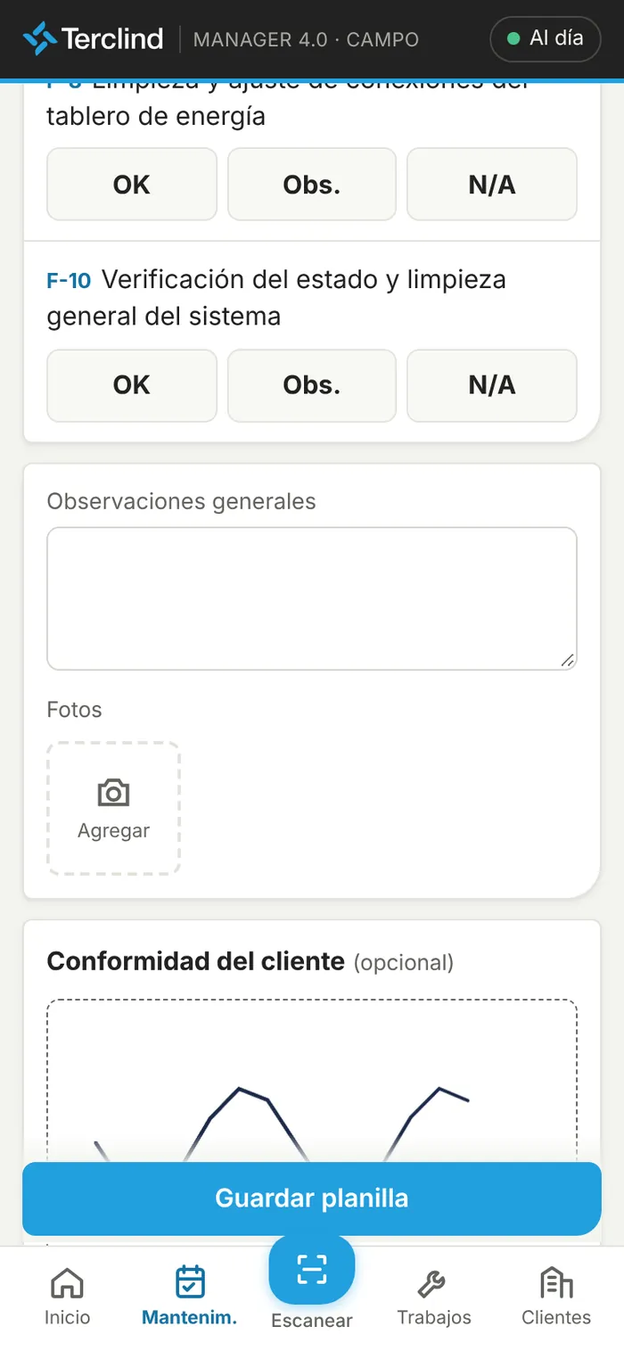 Fotos y firma del cliente.