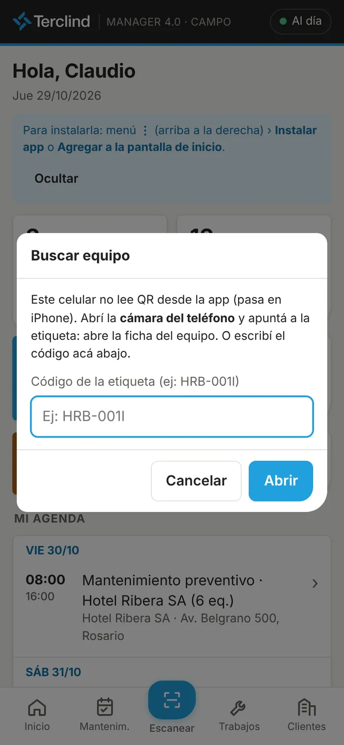 Buscar un equipo por su código.