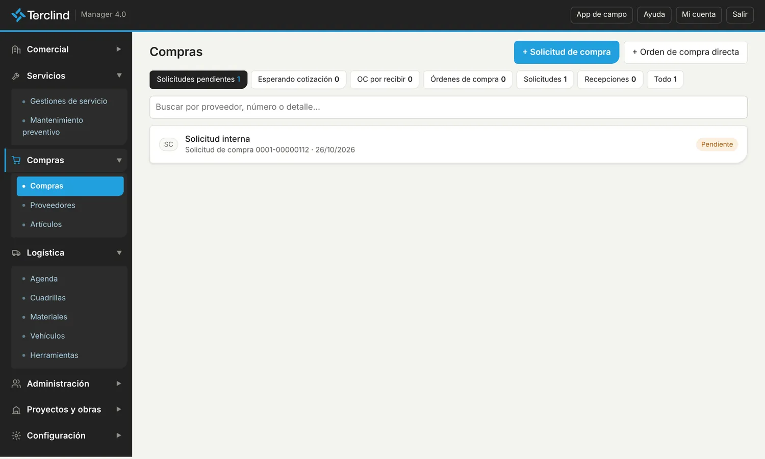 Tablero de compras.