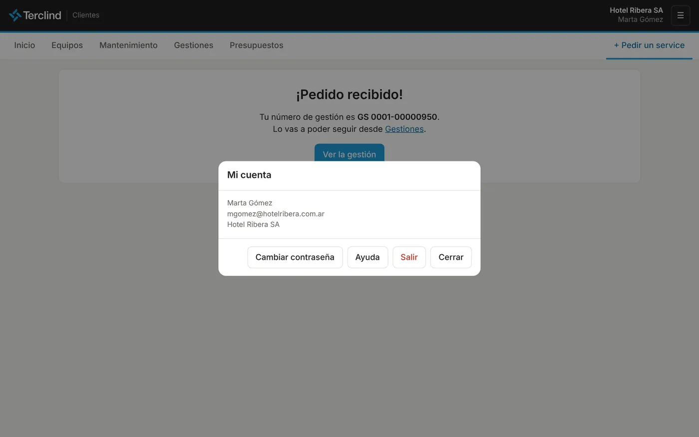 Menú de tu cuenta.